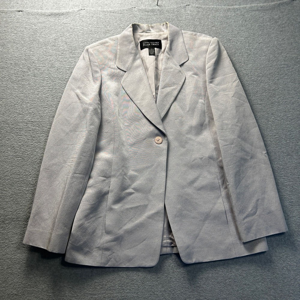 Linda Allard Ellen Tracy Shimmer Career Blazer Womens 10 Silver Dressy Jacket